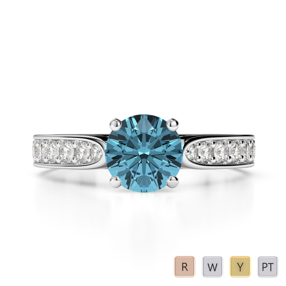 Gold / Platinum Round Cut Aquamarine and Diamond Engagement Ring AGDR-1221
