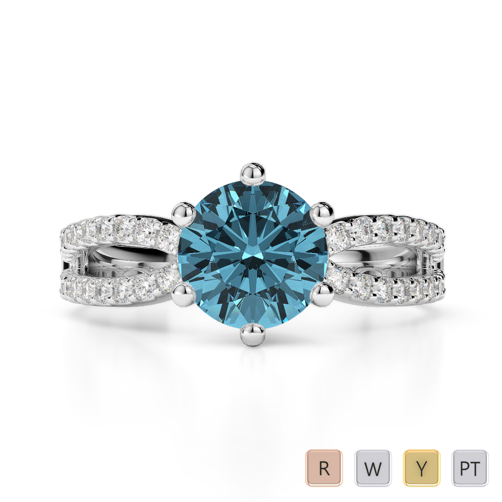 Gold / Platinum Round Cut Aquamarine and Diamond Engagement Ring AGDR-1223