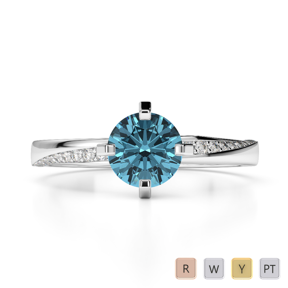 Gold / Platinum Round Cut Aquamarine and Diamond Engagement Ring AGDR-2002
