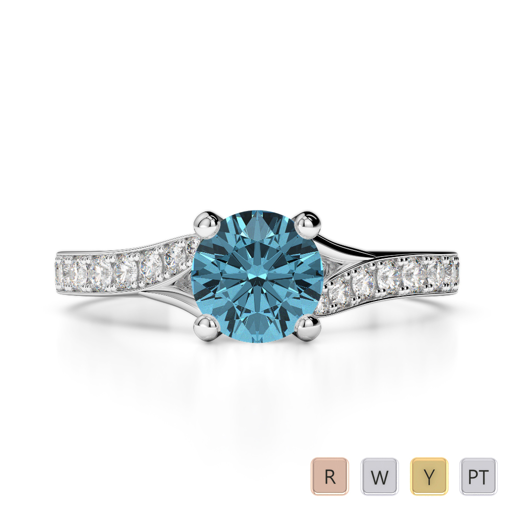 Gold / Platinum Round Cut Aquamarine and Diamond Engagement Ring AGDR-2012
