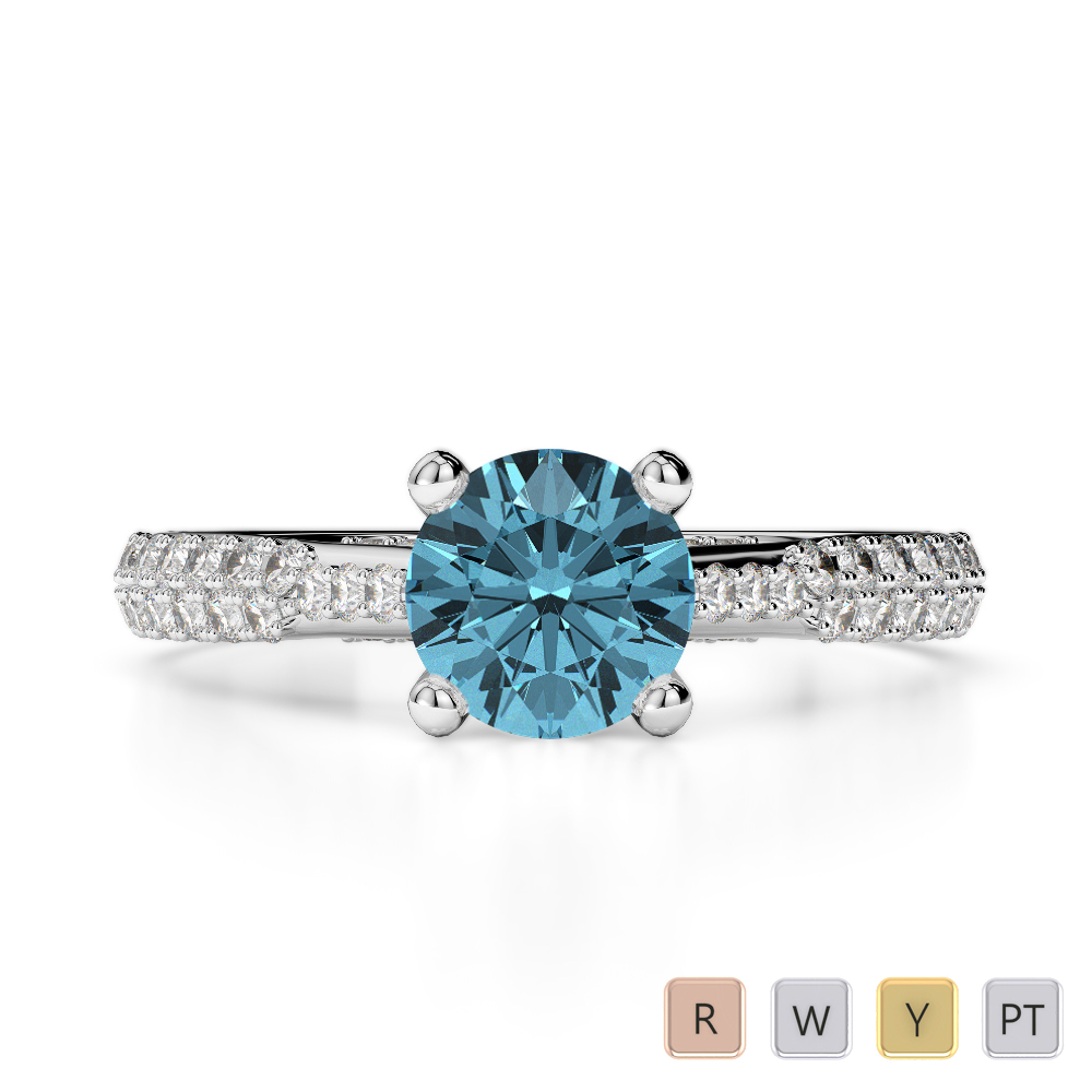 Gold / Platinum Round Cut Aquamarine and Diamond Engagement Ring AGDR-2014