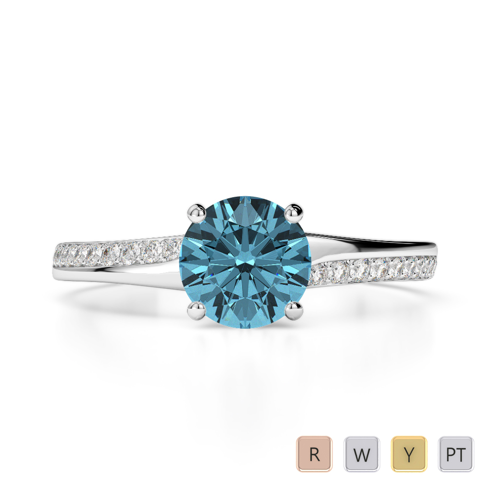 Gold / Platinum Round Cut Aquamarine and Diamond Engagement Ring AGDR-2016