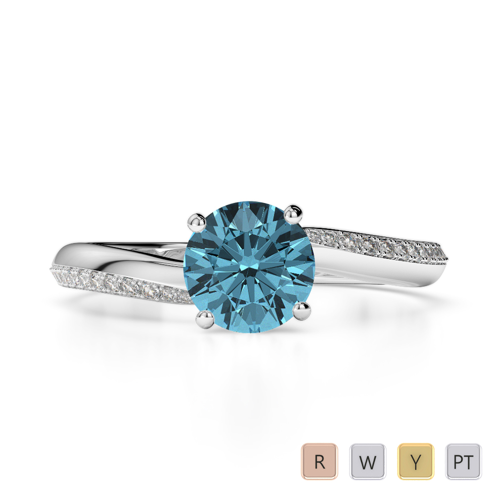 Gold / Platinum Round Cut Aquamarine and Diamond Engagement Ring AGDR-2018