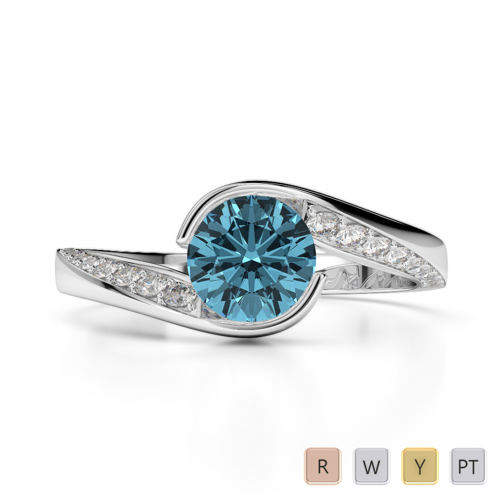 Gold / Platinum Round Cut Aquamarine and Diamond Engagement Ring AGDR-2020