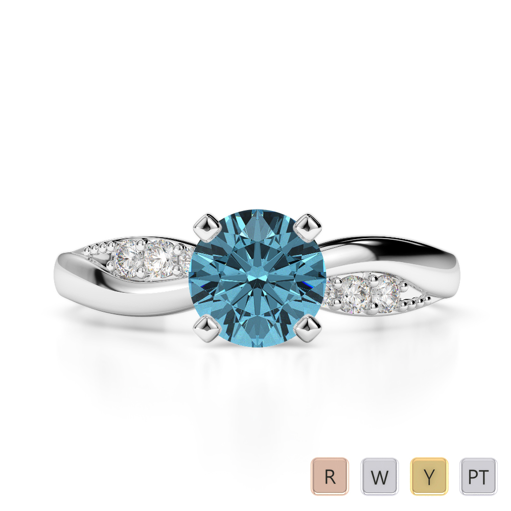 Gold / Platinum Round Cut Aquamarine and Diamond Engagement Ring AGDR-2024