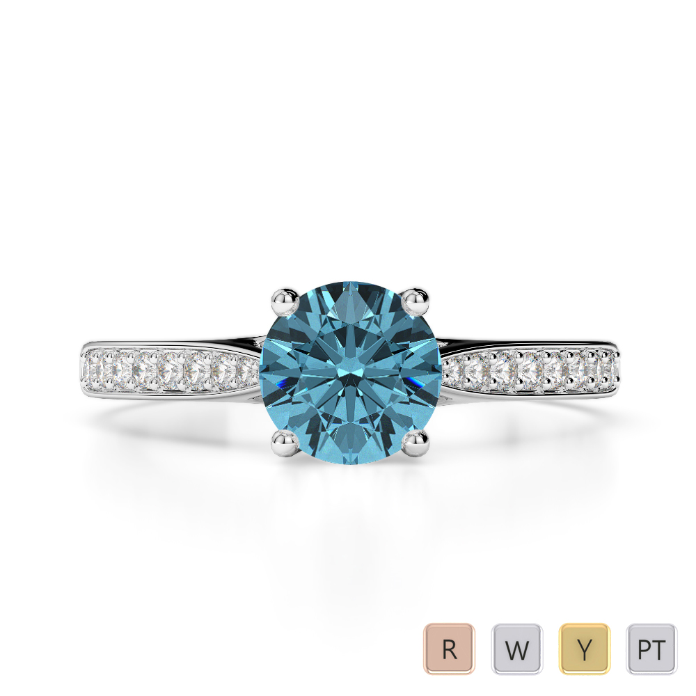 Gold / Platinum Round Cut Aquamarine and Diamond Engagement Ring AGDR-2054