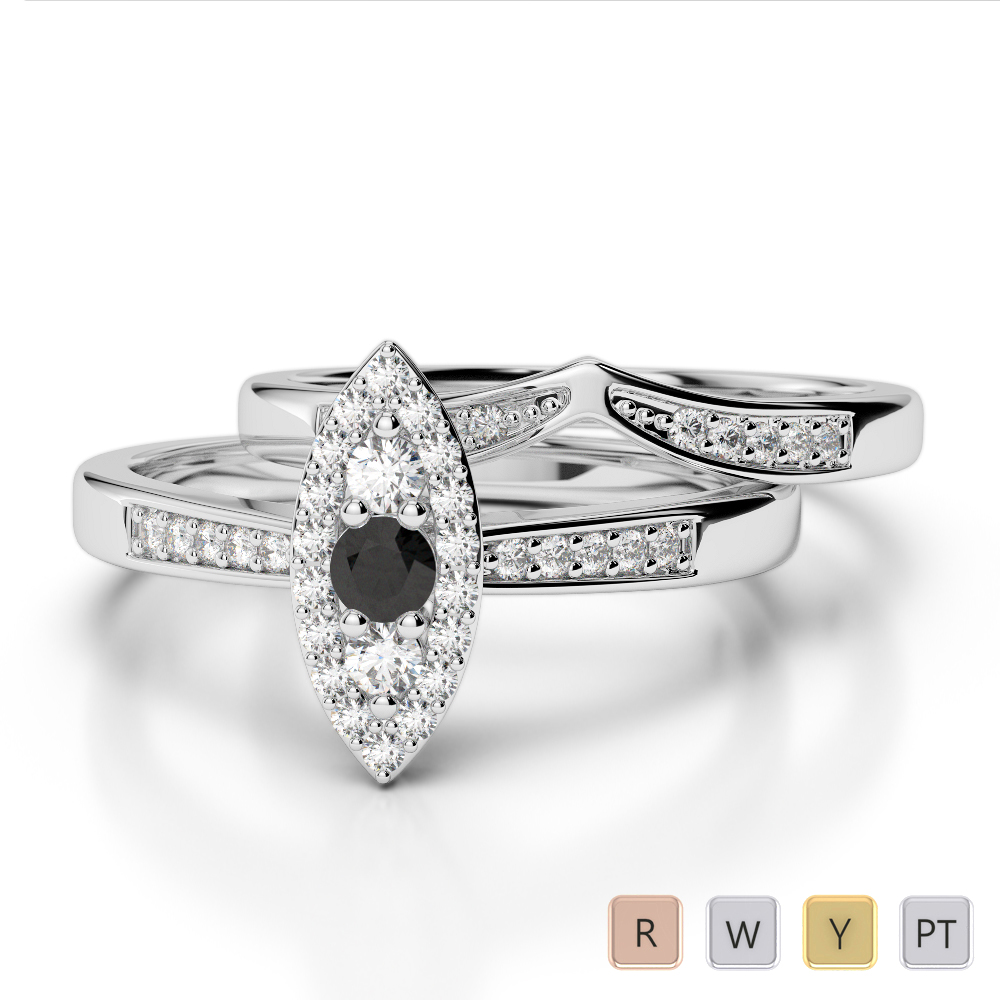 Gold / Platinum Round cut Black Diamond with Diamond Bridal Set Ring AGDR-1050