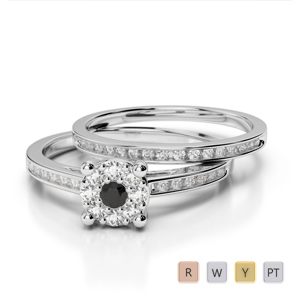 Gold / Platinum Round cut Black Diamond with Diamond Bridal Set Ring AGDR-1052