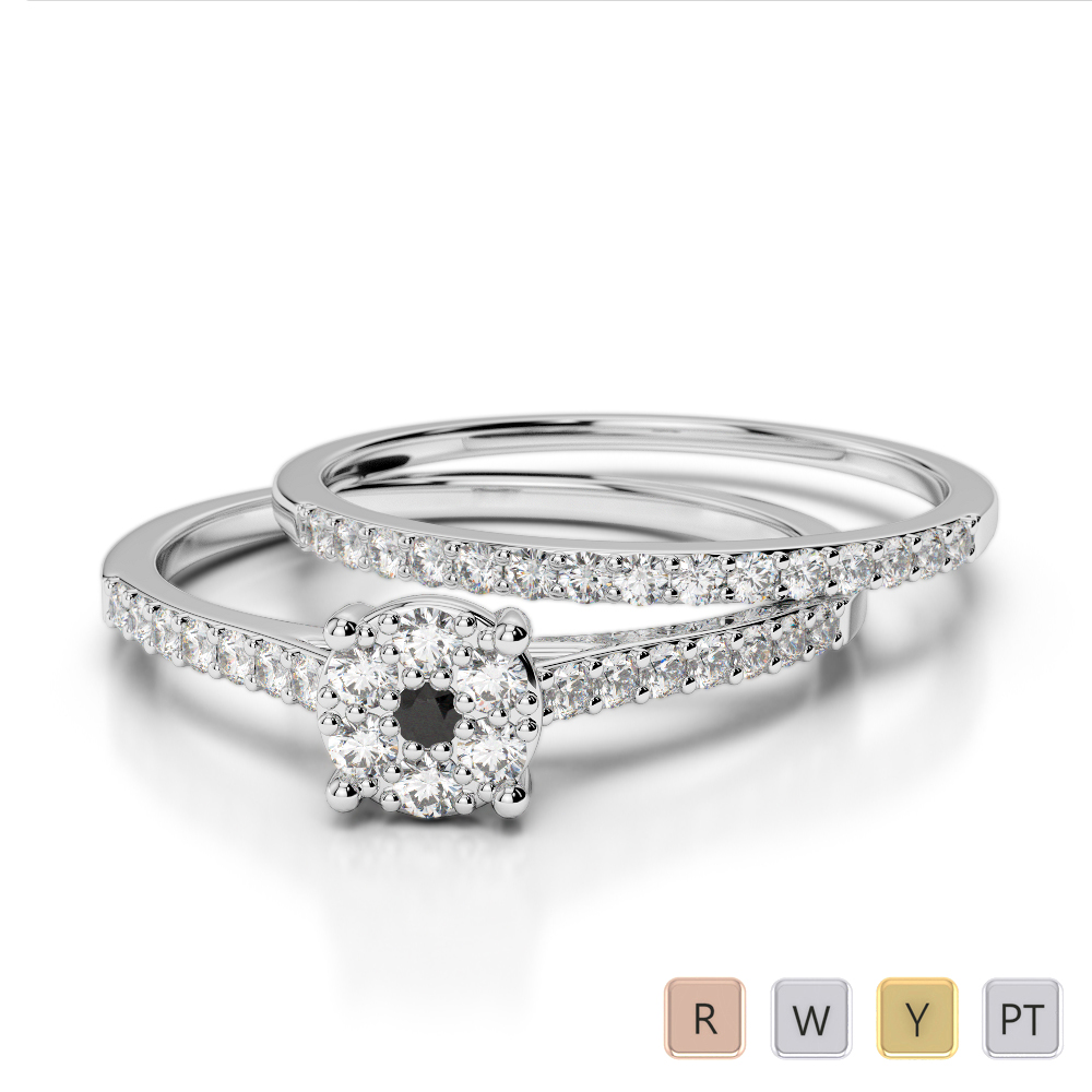 Gold / Platinum Round cut Black Diamond with Diamond Bridal Set Ring AGDR-1053
