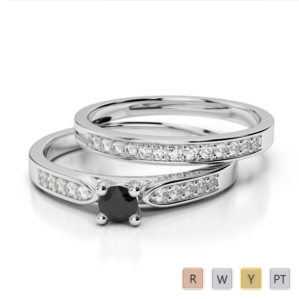 Gold / Platinum Round cut Black Diamond with Diamond Bridal Set Ring AGDR-1054