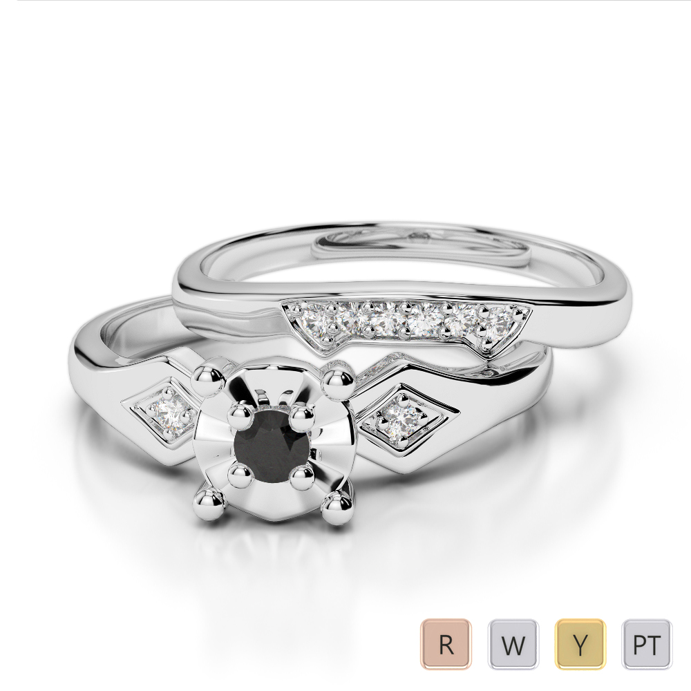Gold / Platinum Round cut Black Diamond with Diamond Bridal Set Ring AGDR-1058
