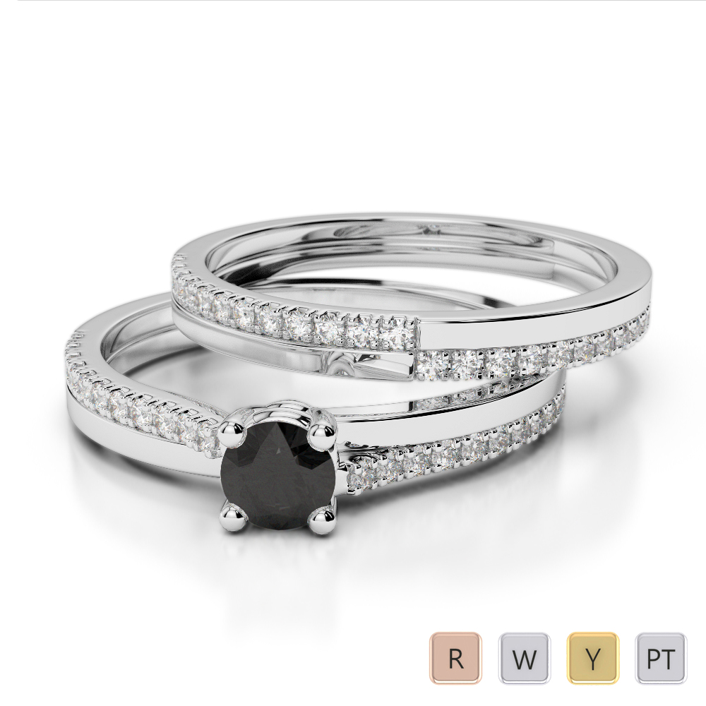 Gold / Platinum Round cut Black Diamond with Diamond Bridal Set Ring AGDR-1060