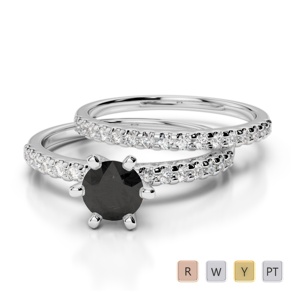 Gold / Platinum Round cut Black Diamond with Diamond Bridal Set Ring AGDR-1145
