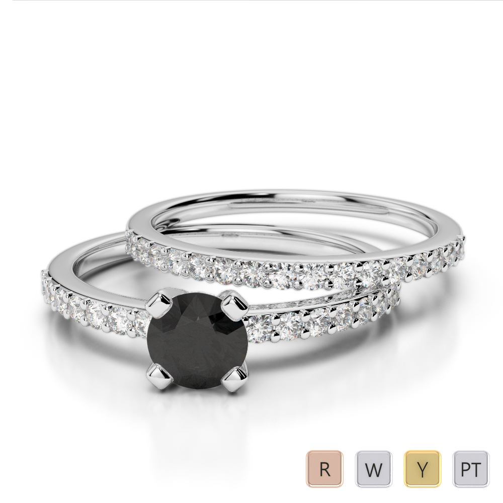 Gold / Platinum Round cut Black Diamond with Diamond Bridal Set Ring AGDR-1146