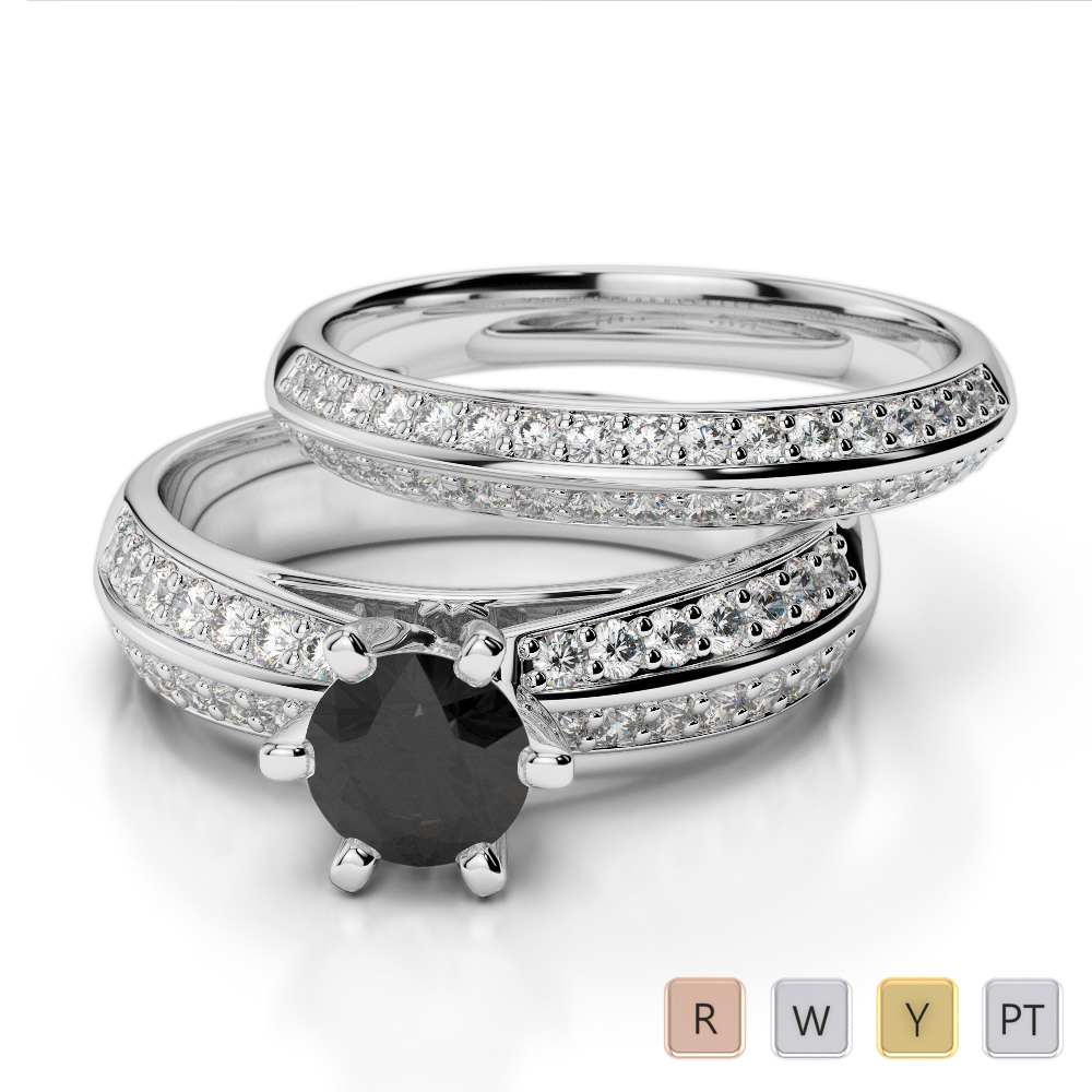 Gold / Platinum Round cut Black Diamond with Diamond Bridal Set Ring AGDR-1147