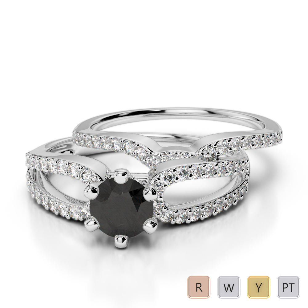Gold / Platinum Round cut Black Diamond with Diamond Bridal Set Ring AGDR-1148
