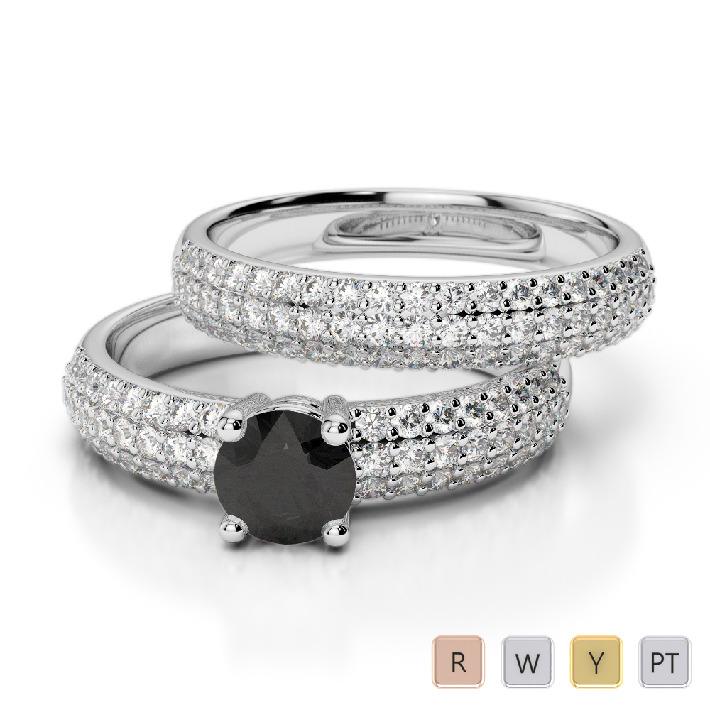 Gold / Platinum Round cut Black Diamond with Diamond Bridal Set Ring AGDR-1152