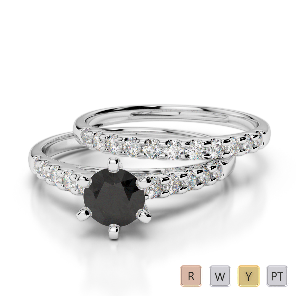 Gold / Platinum Round cut Black Diamond with Diamond Bridal Set Ring AGDR-1153