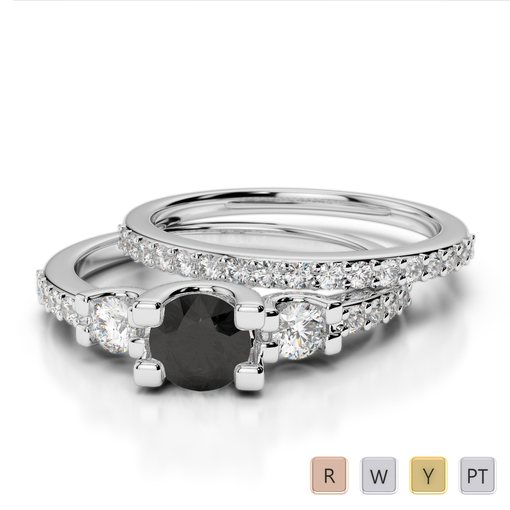 Gold / Platinum Round cut Black Diamond with Diamond Bridal Set Ring AGDR-1155