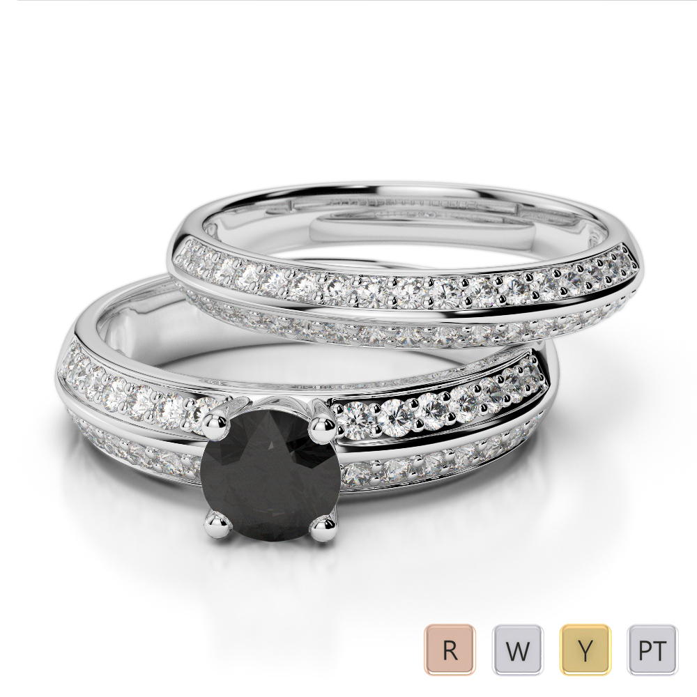Gold / Platinum Round cut Black Diamond with Diamond Bridal Set Ring AGDR-1156