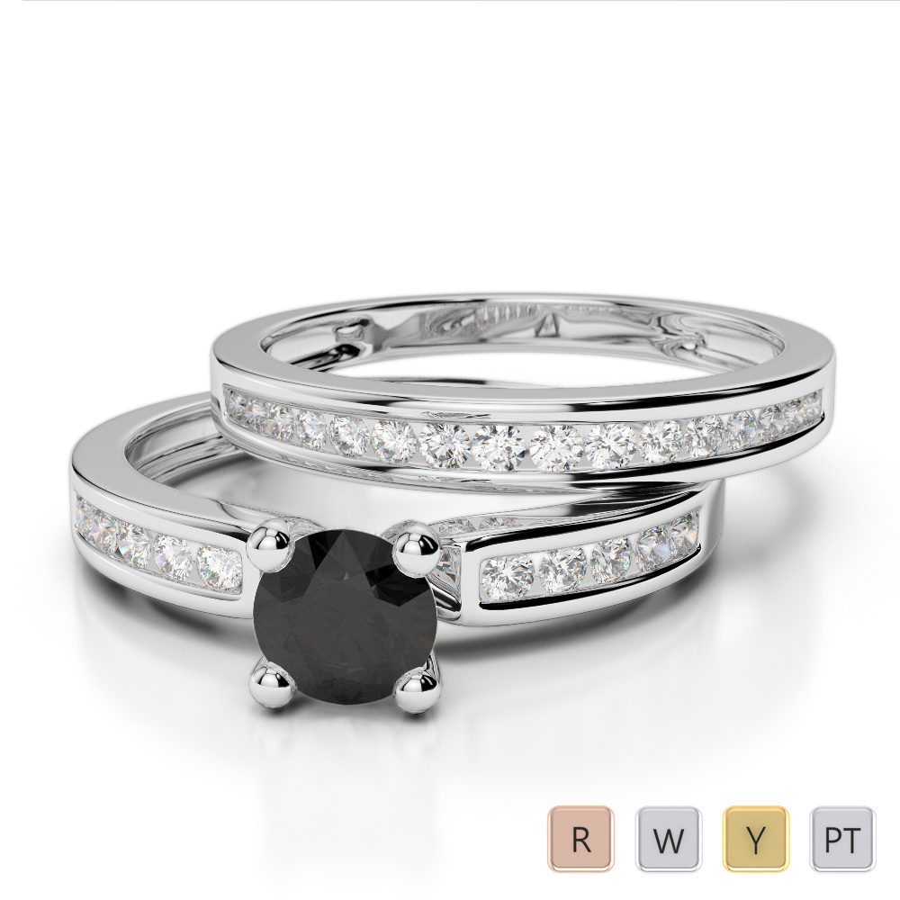 Gold / Platinum Round cut Black Diamond with Diamond Bridal Set Ring AGDR-1157