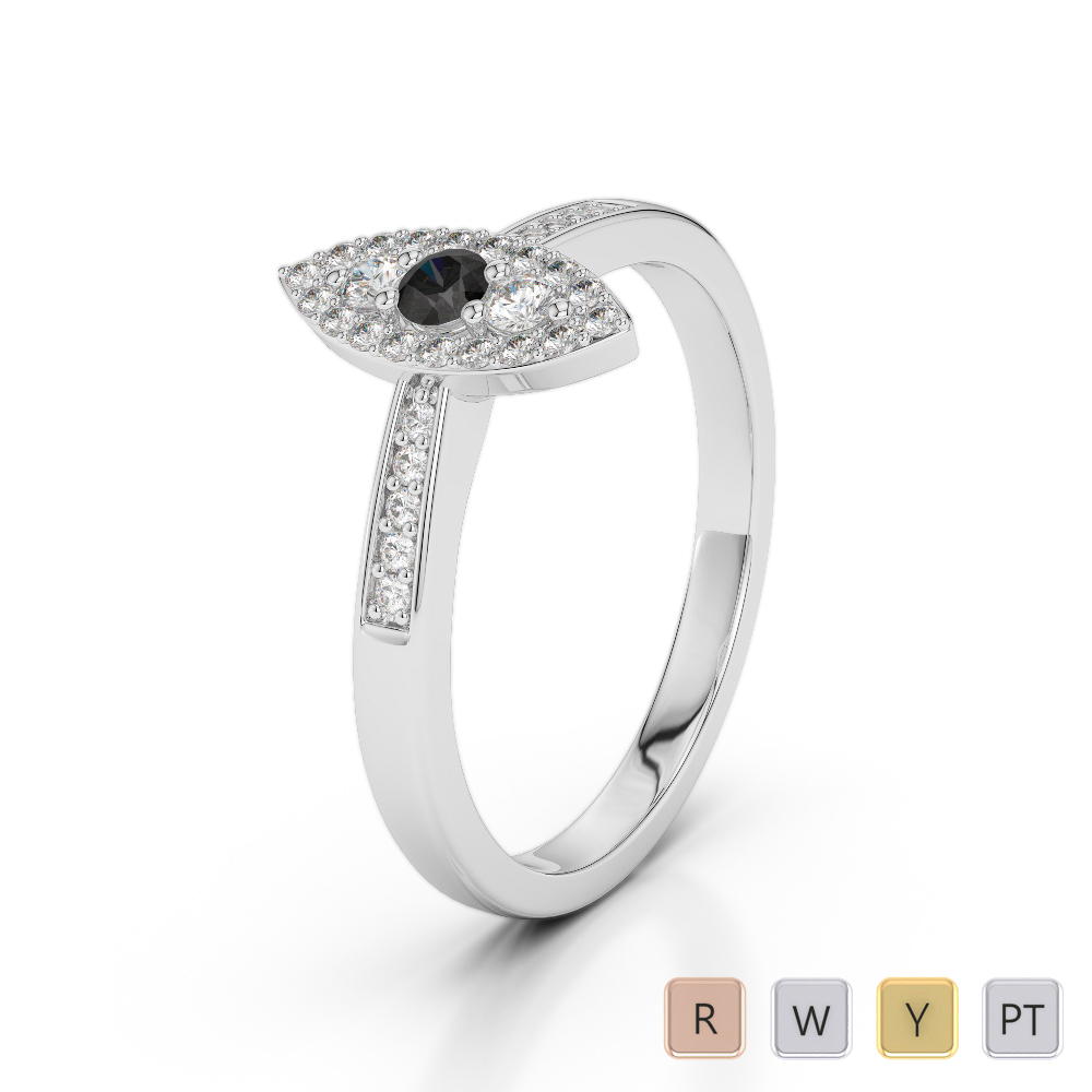Gold / Platinum Round Cut Black Diamond with Diamond Engagement Ring AGDR-1161