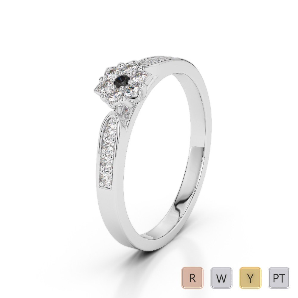 Gold / Platinum Round Cut Black Diamond with Diamond Engagement Ring AGDR-1162