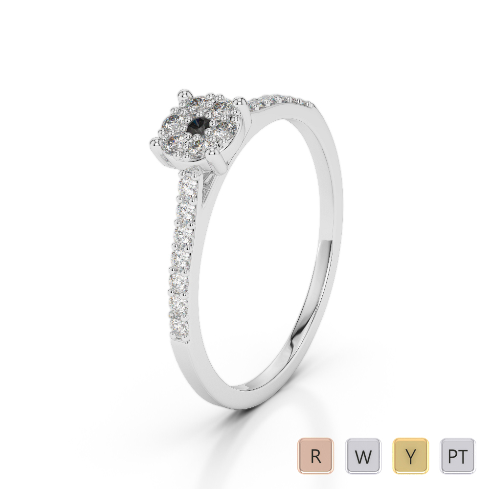 Gold / Platinum Round Cut Black Diamond with Diamond Engagement Ring AGDR-1164