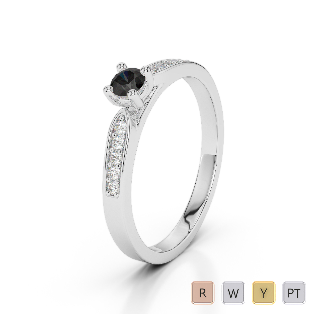 Gold / Platinum Round Cut Black Diamond with Diamond Engagement Ring AGDR-1165