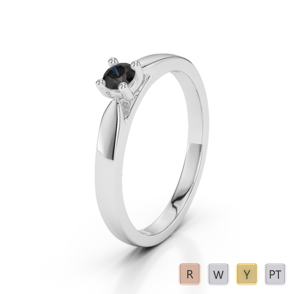 Gold / Platinum Round Cut Black Diamond Engagement Ring AGDR-1166