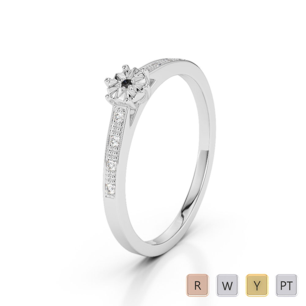 Gold / Platinum Round Cut Black Diamond with Diamond Engagement Ring AGDR-1167