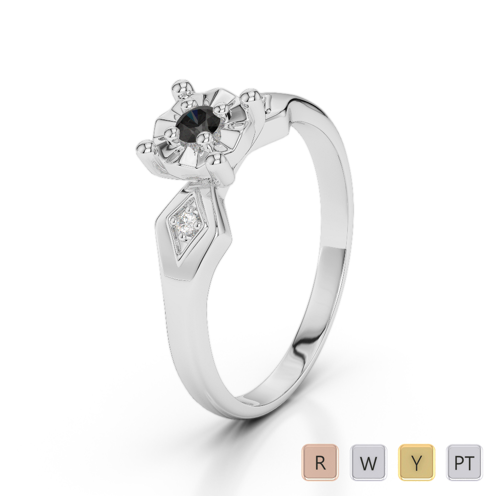 Gold / Platinum Round Cut Black Diamond with Diamond Engagement Ring AGDR-1169