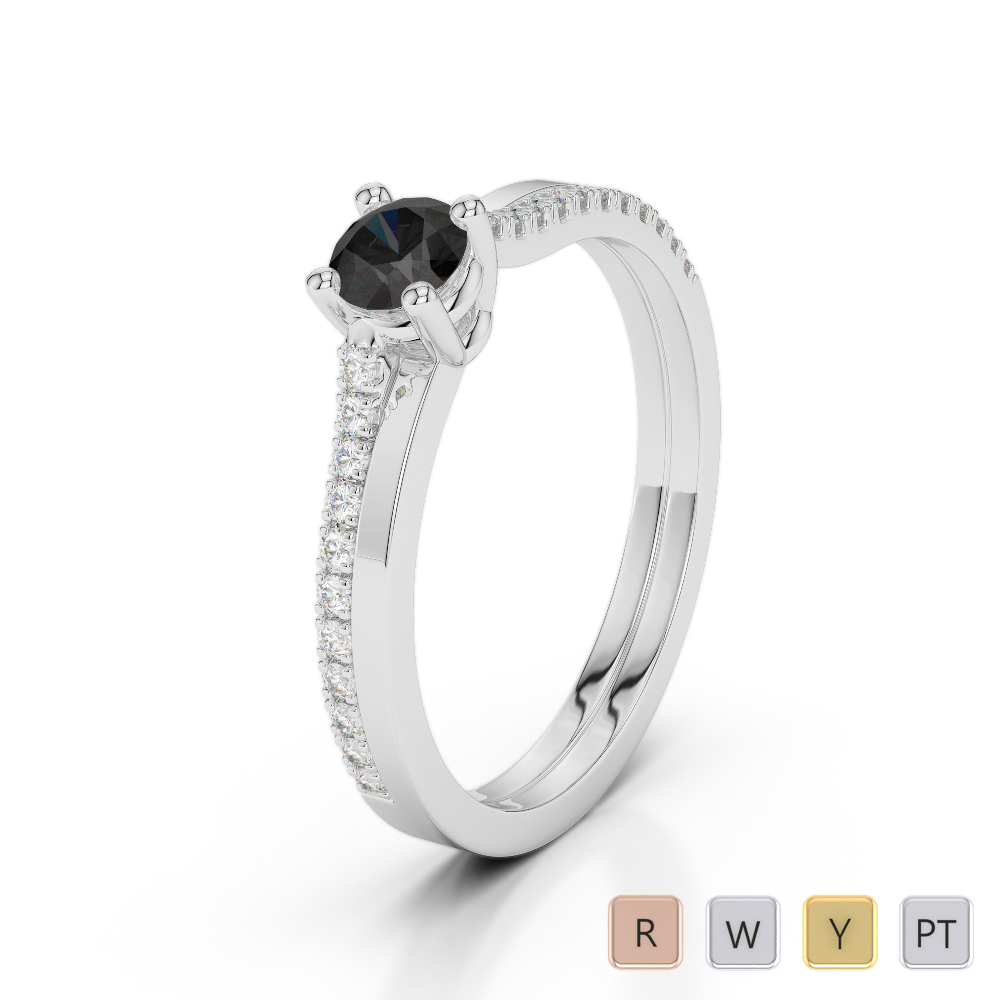 Gold / Platinum Round Cut Black Diamond with Diamond Engagement Ring AGDR-1170