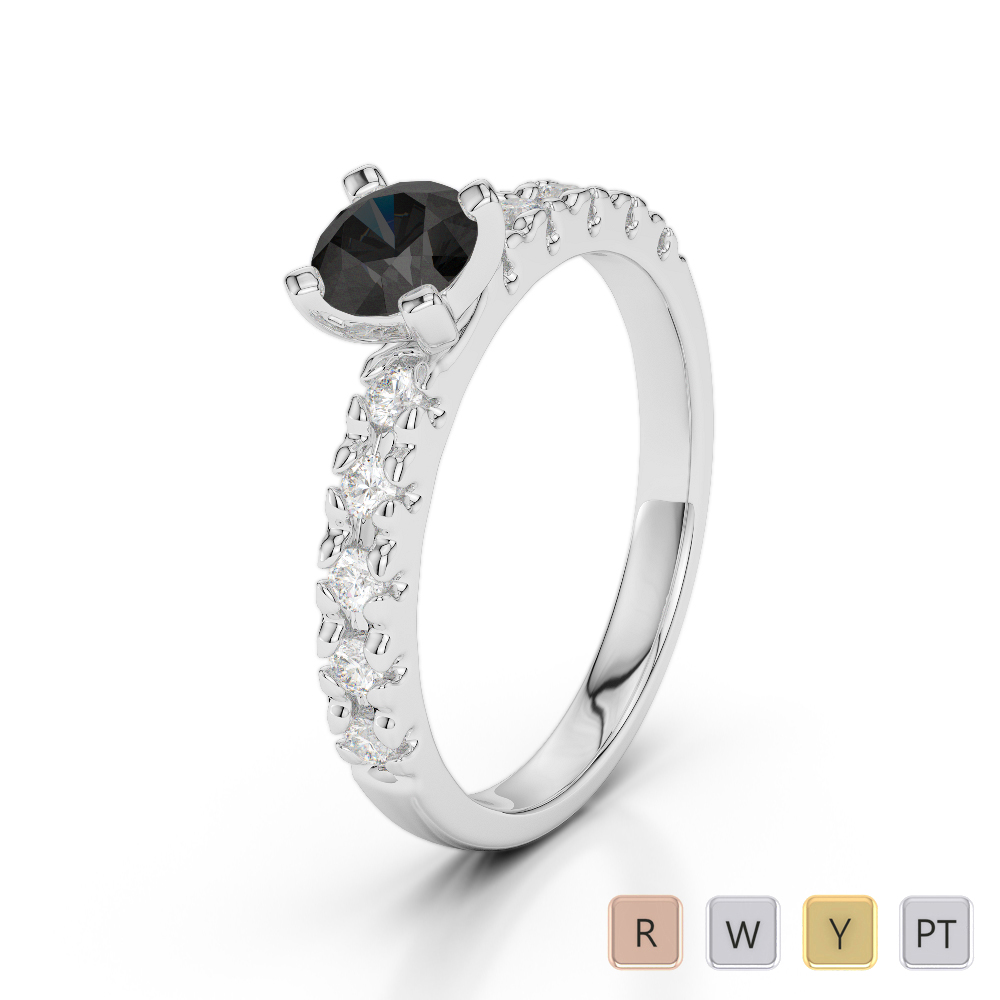 Gold / Platinum Round Cut Black Diamond with Diamond Engagement Ring AGDR-1171