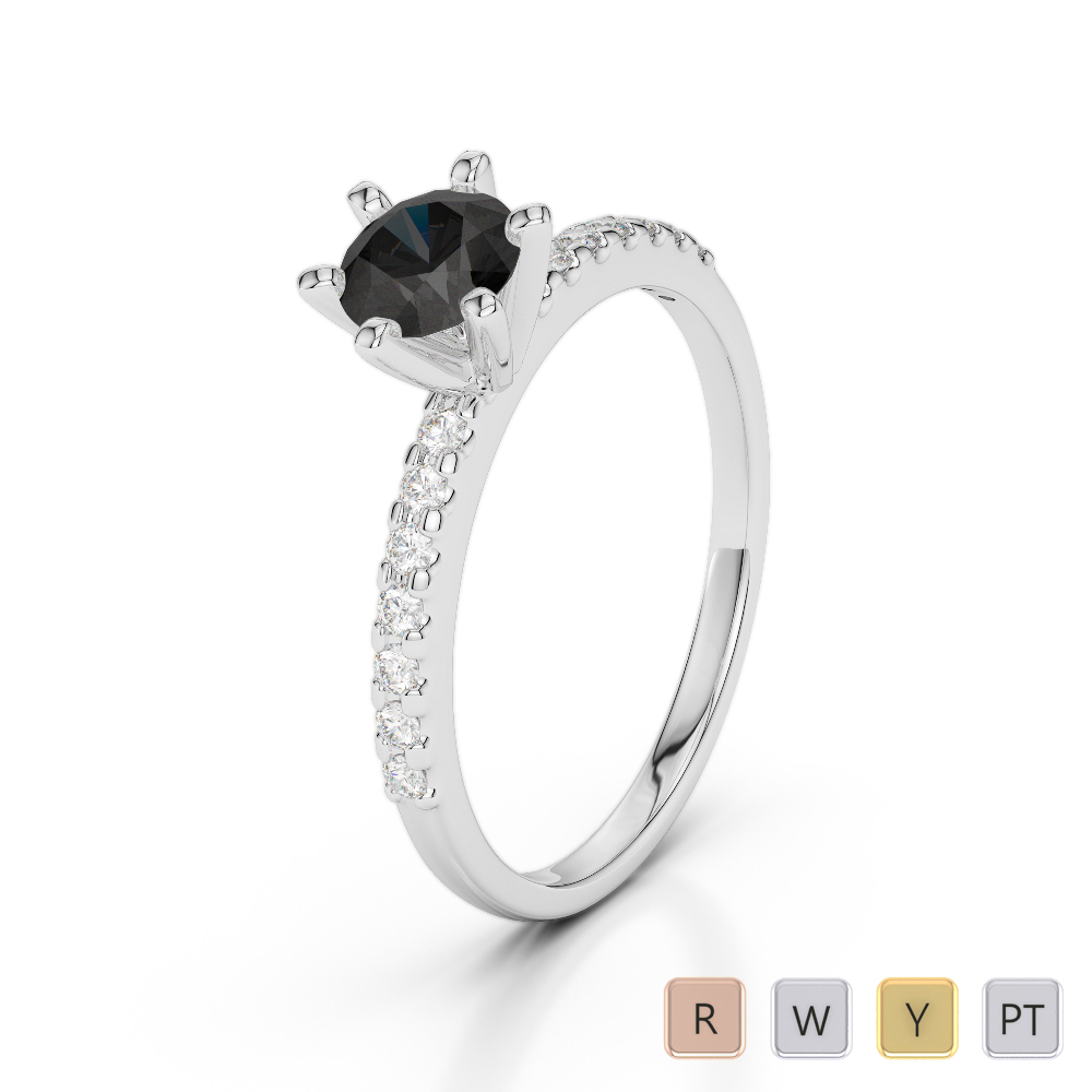 Gold / Platinum Round Cut Black Diamond with Diamond Engagement Ring AGDR-1172