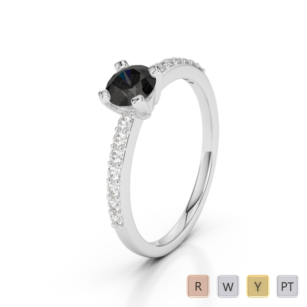 Gold / Platinum Round Cut Black Diamond with Diamond Engagement Ring AGDR-1173