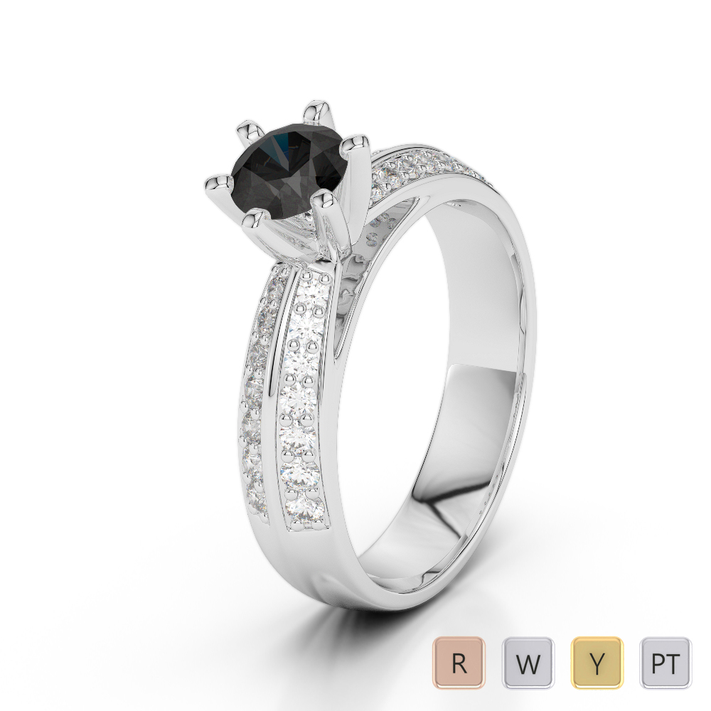 Gold / Platinum Round Cut Black Diamond with Diamond Engagement Ring AGDR-1174