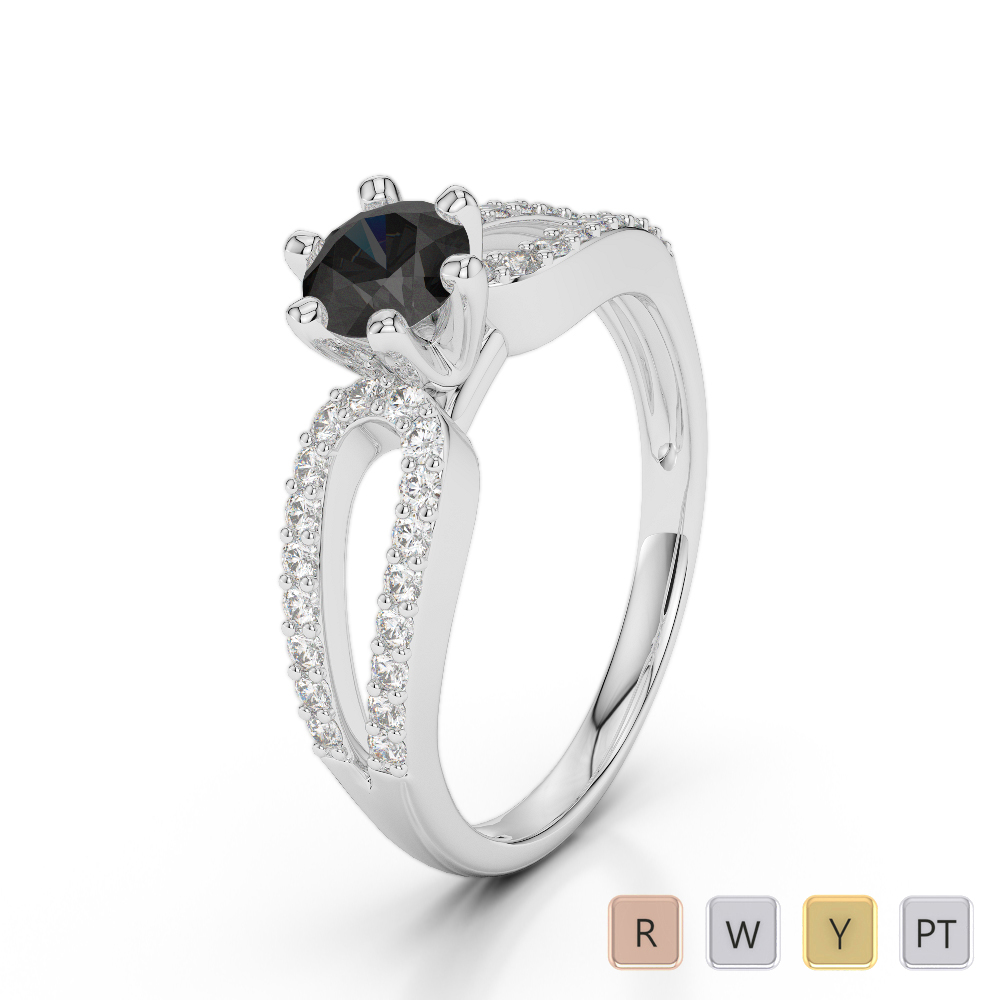 Gold / Platinum Round Cut Black Diamond with Diamond Engagement Ring AGDR-1175