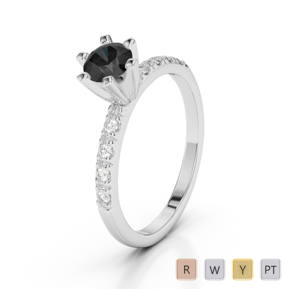 Gold / Platinum Round Cut Black Diamond with Diamond Engagement Ring AGDR-1176