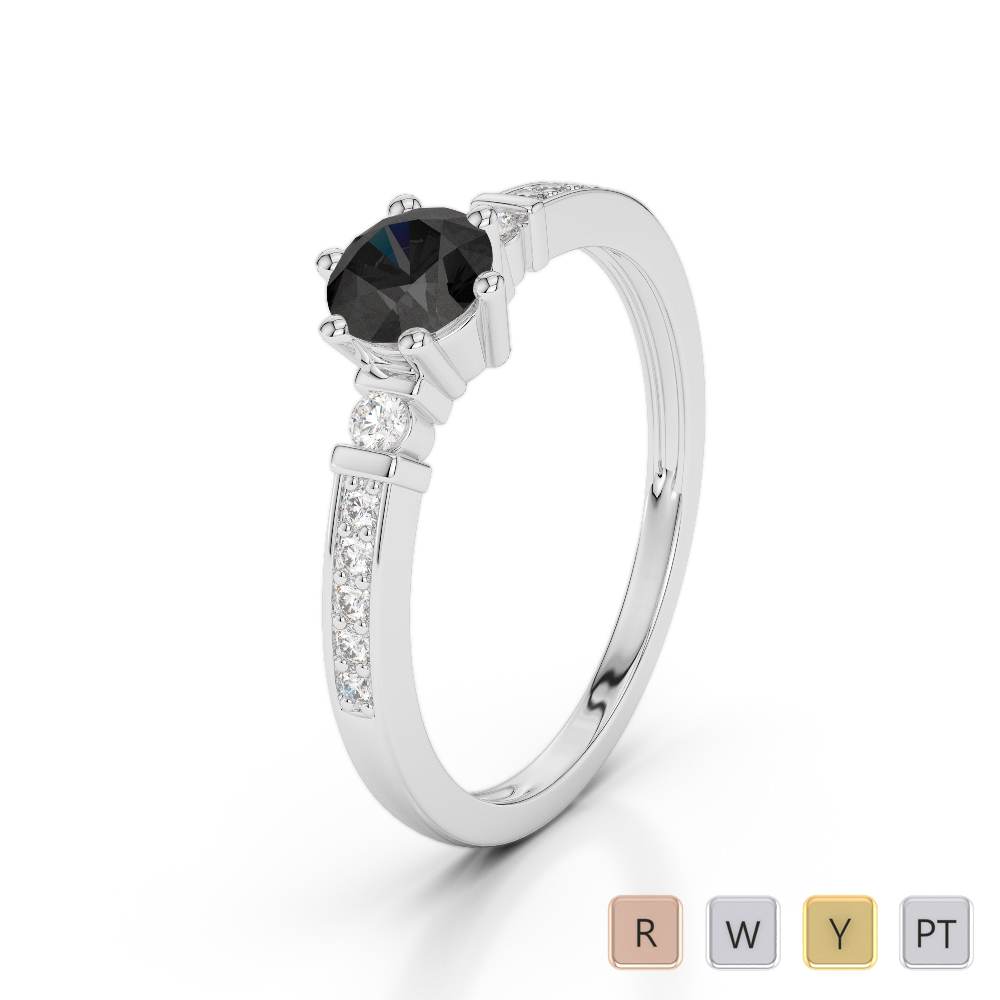 Gold / Platinum Round Cut Black Diamond with Diamond Engagement Ring AGDR-1177