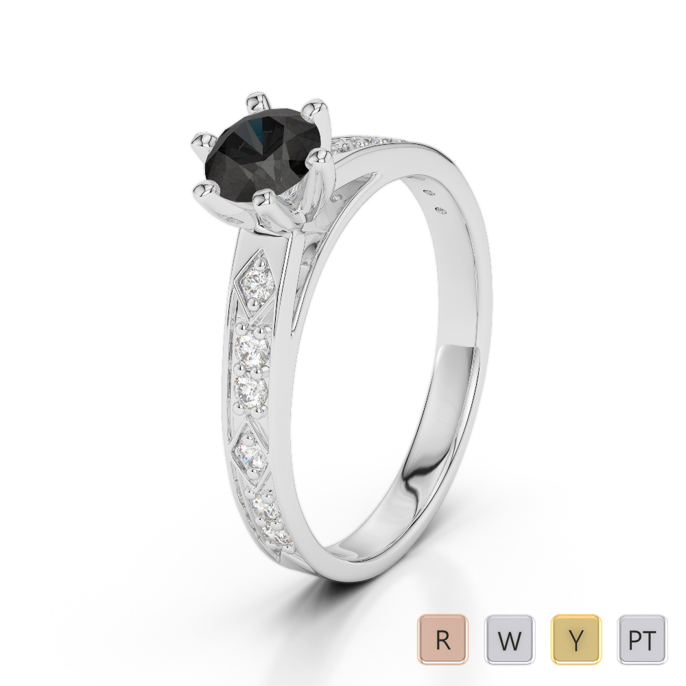 Gold / Platinum Round Cut Black Diamond with Diamond Engagement Ring AGDR-1178