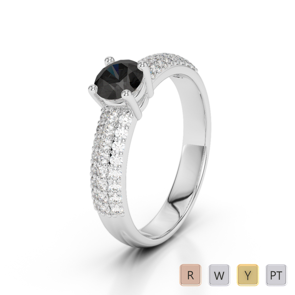 Gold / Platinum Round Cut Black Diamond with Diamond Engagement Ring AGDR-1179