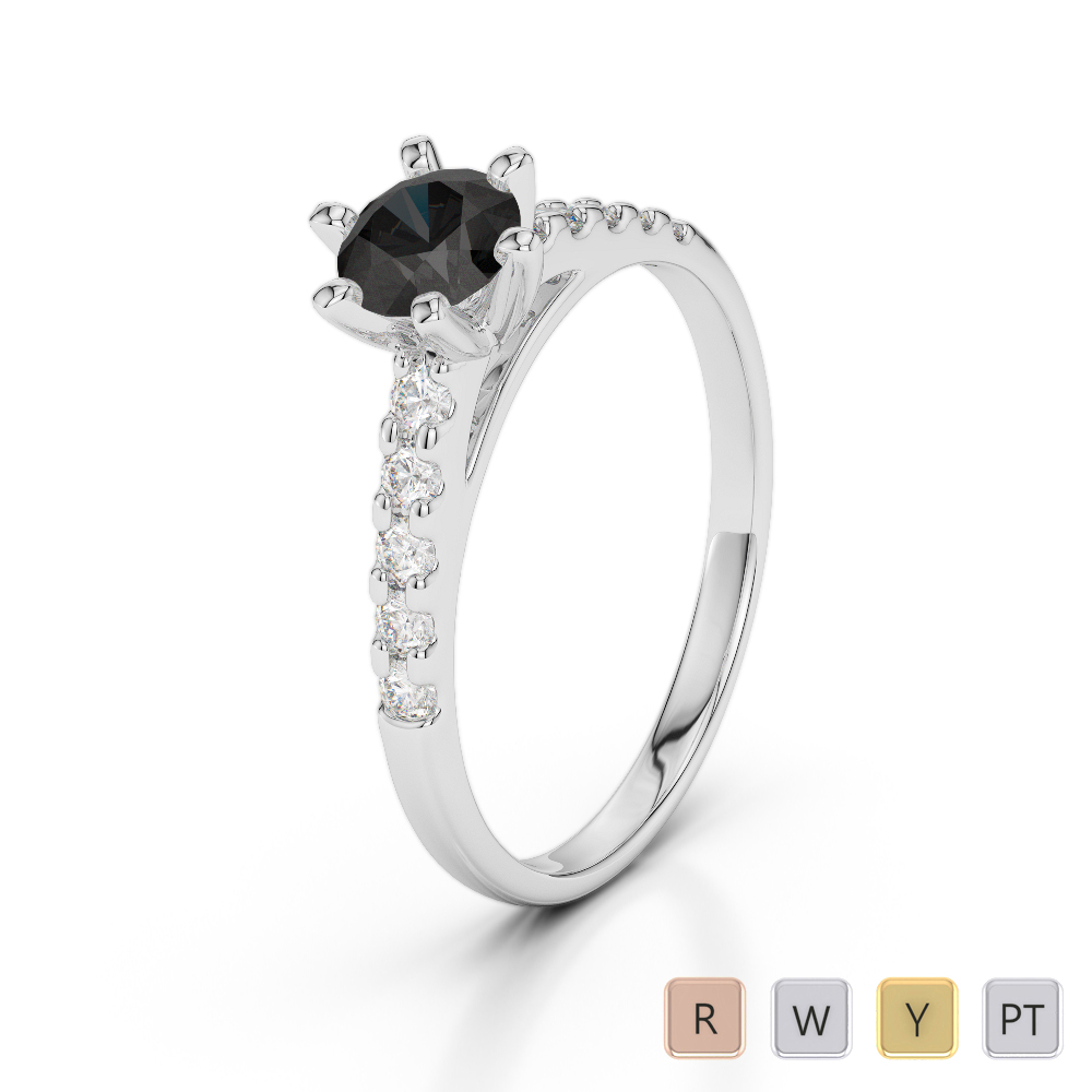 Gold / Platinum Round Cut Black Diamond with Diamond Engagement Ring AGDR-1180