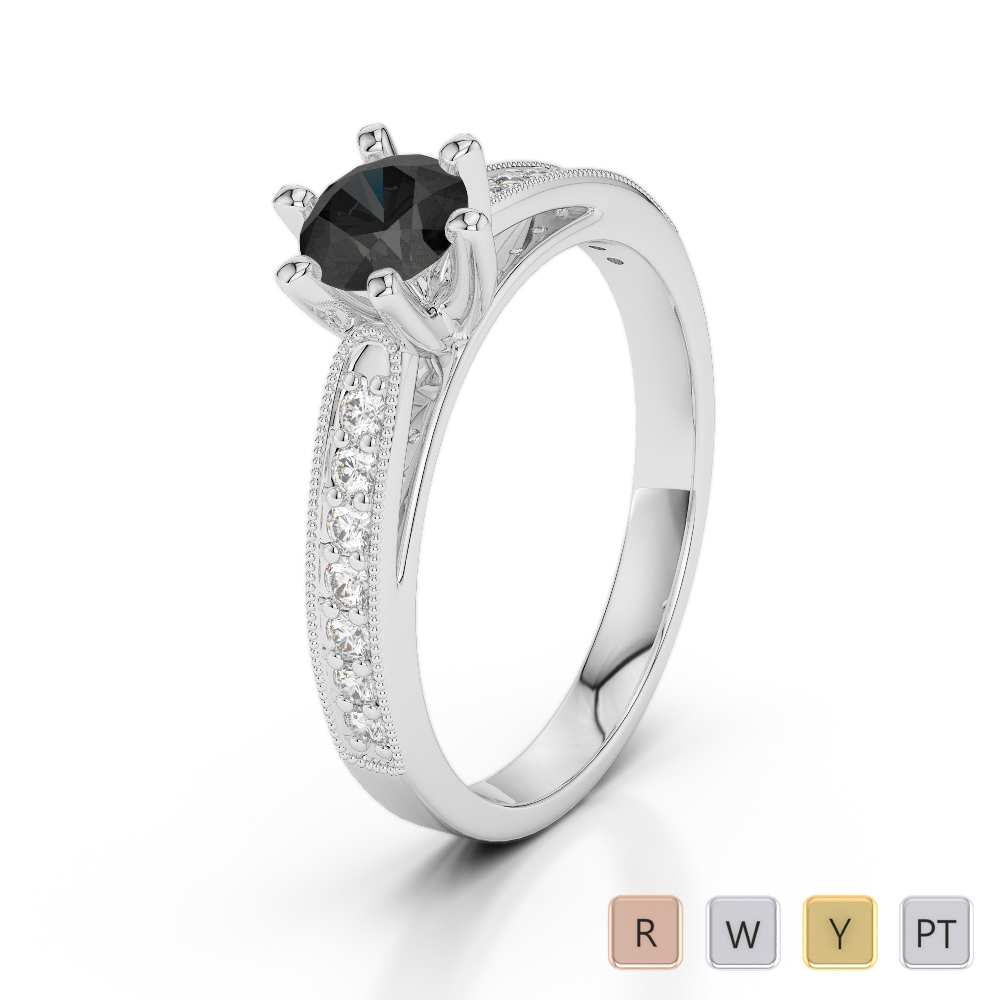 Gold / Platinum Round Cut Black Diamond with Diamond Engagement Ring AGDR-1181