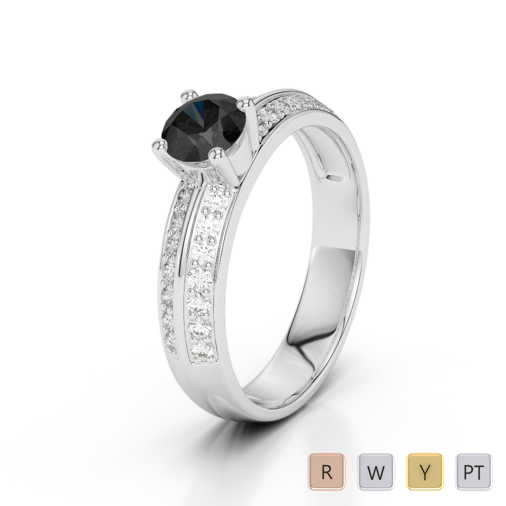 Gold / Platinum Round Cut Black Diamond with Diamond Engagement Ring AGDR-1183