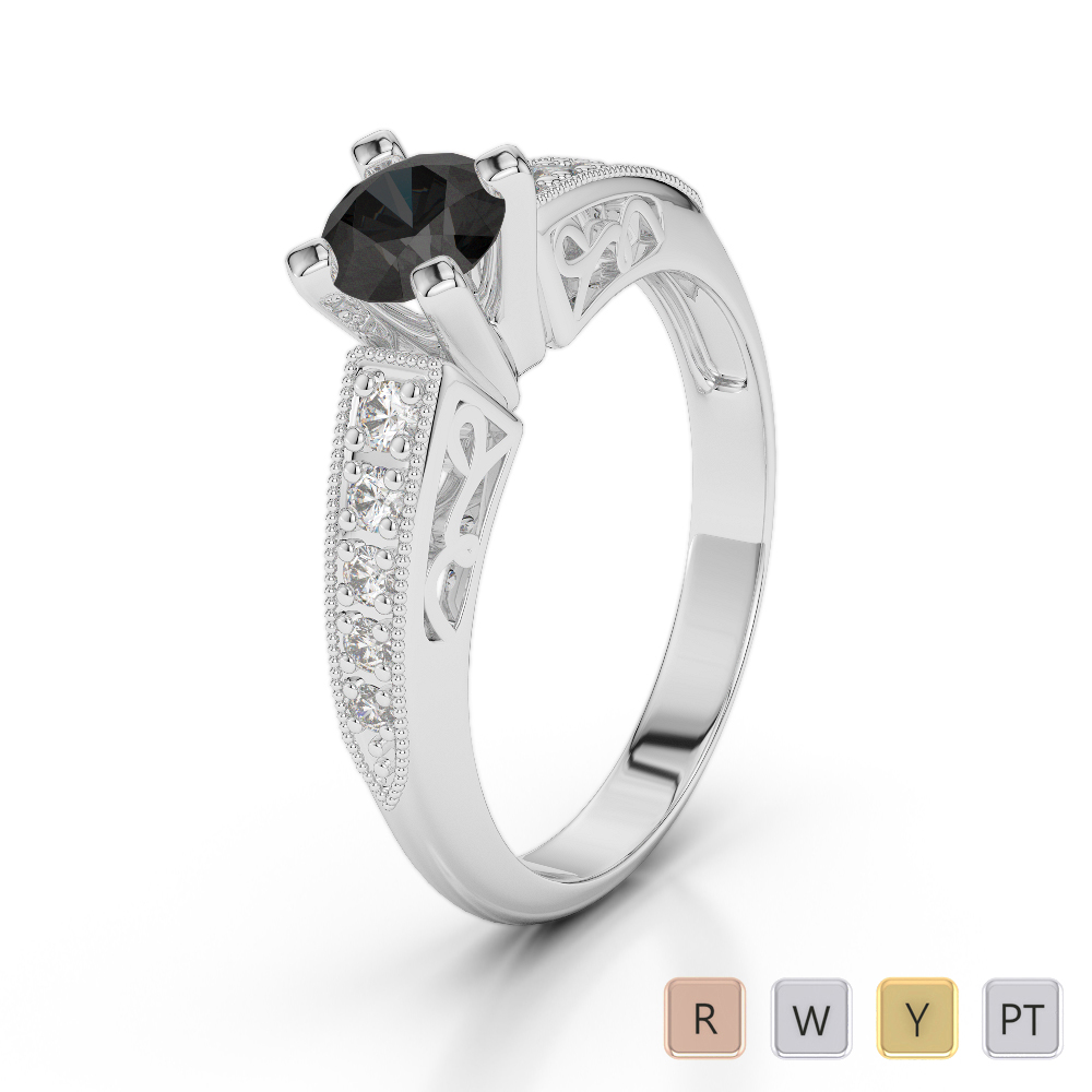 Gold / Platinum Round Cut Black Diamond with Diamond Engagement Ring AGDR-1187