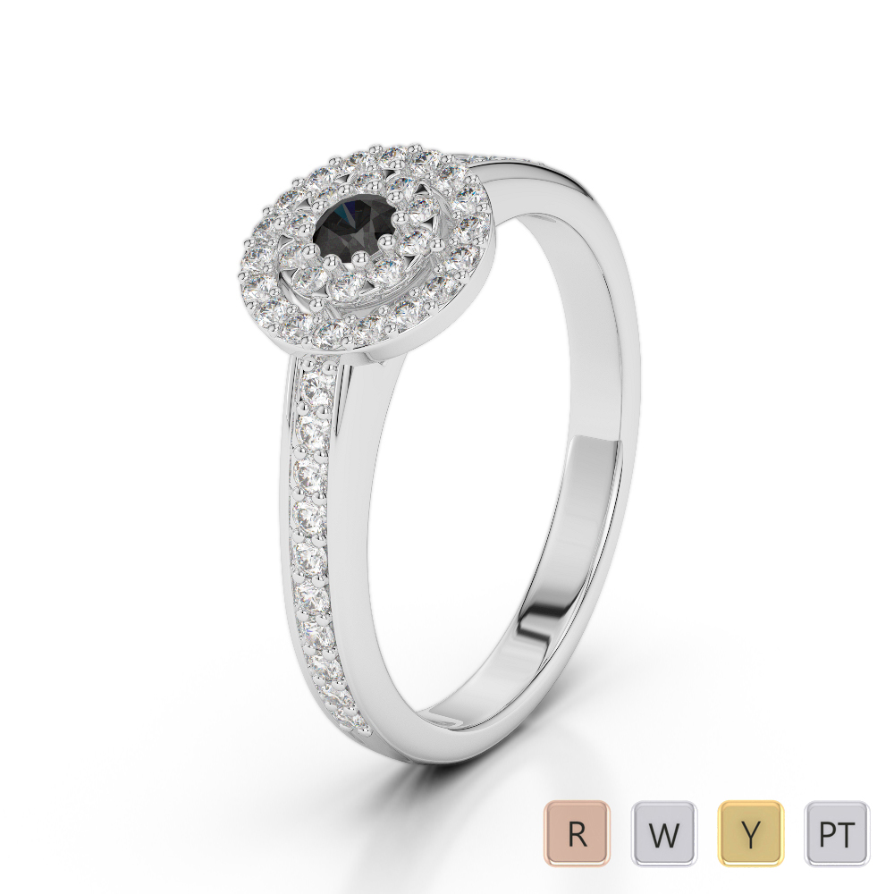 Gold / Platinum Round Cut Black Diamond with Diamond Engagement Ring AGDR-1188