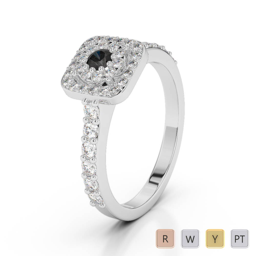 Gold / Platinum Round Cut Black Diamond with Diamond Engagement Ring AGDR-1189