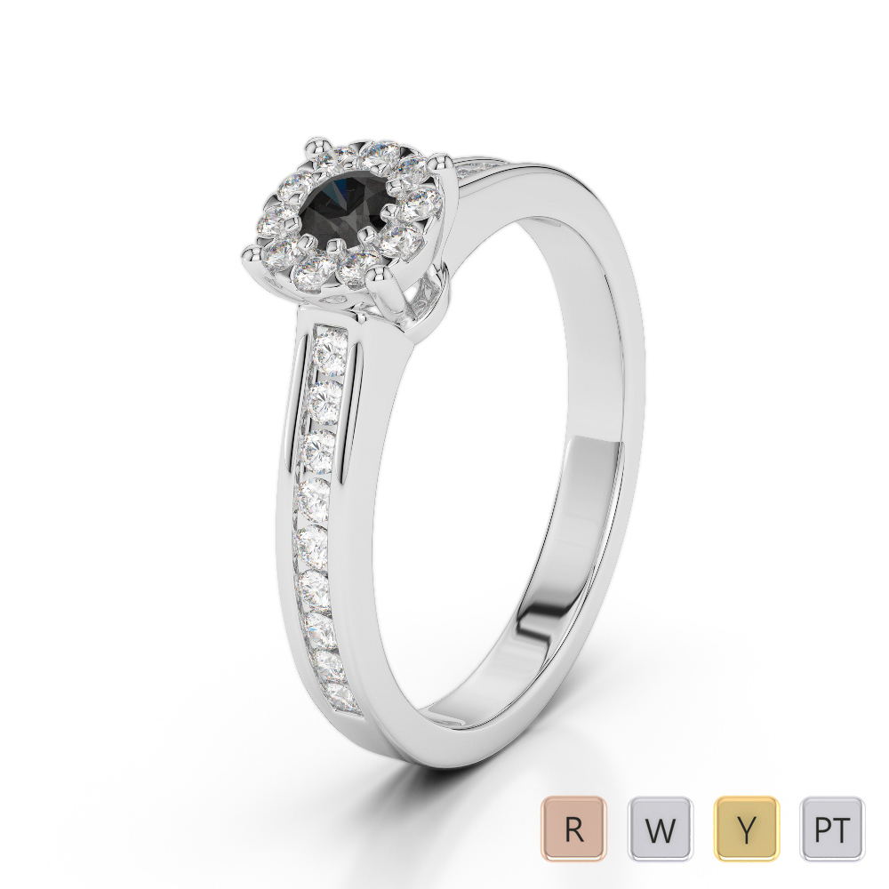 Gold / Platinum Round Cut Black Diamond with Diamond Engagement Ring AGDR-1190