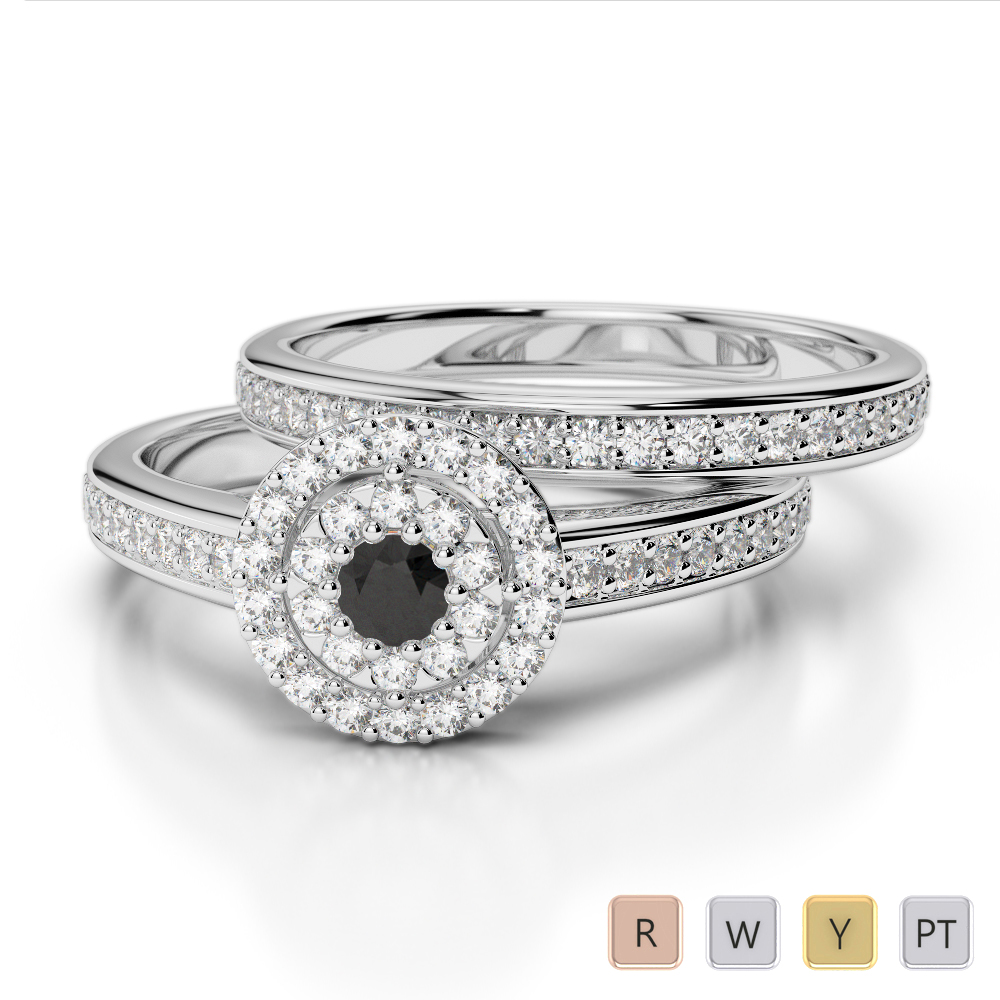 Gold / Platinum Round cut Black Diamond with Diamond Bridal Set Ring AGDR-1239